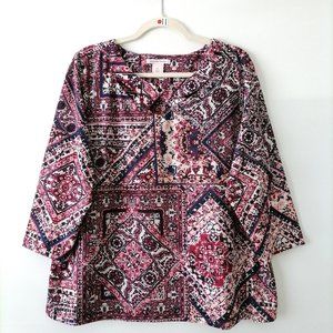 Allison Daley Womens Multicolor 3/4 Sleeve Geometric Boho Blouse Top Size XL